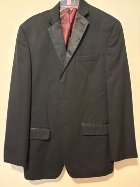 Madison Black Tux Jacket with Satin Lapels and Burgundy Lining